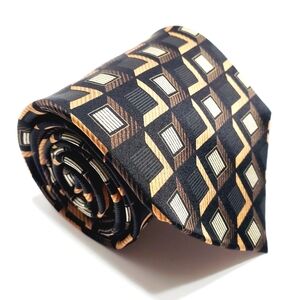 Kilburne & Finch Necktie Black & Gold Geometric Pattern Silk Neck Tie